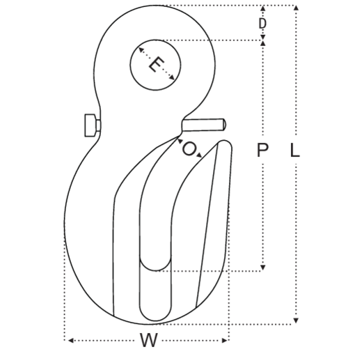 REGS eye shortening grab hook with safety pin (Grade 10) technical drawing
