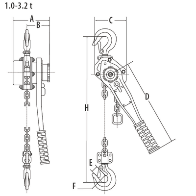 YA Lever hoist drawing 1.0 - 3.2 t