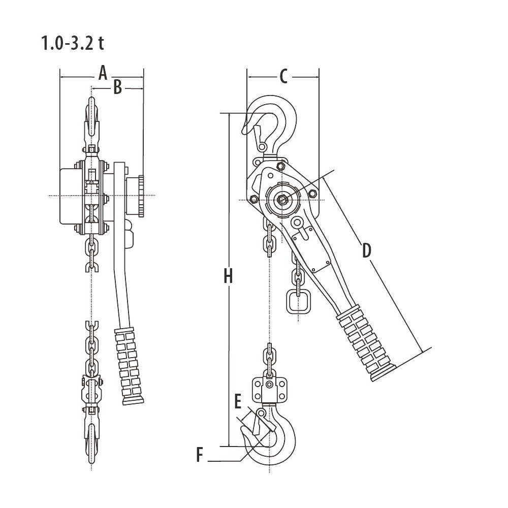YA Lever hoist drawing 1.0 - 3.2 t
