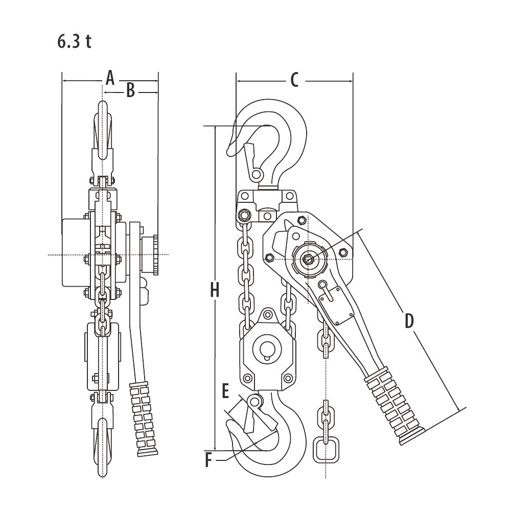 YA Lever hoist drawing 6.3 t
