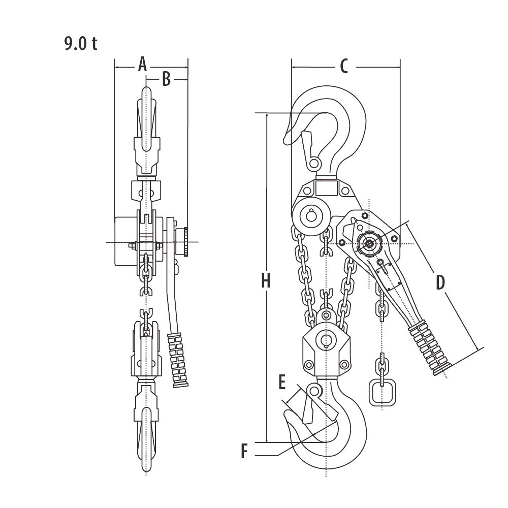 YA Lever hoist drawing 9.0 t