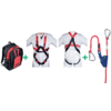 Harness ERGO, Grip 12 and 15 meter lanyard in backpack